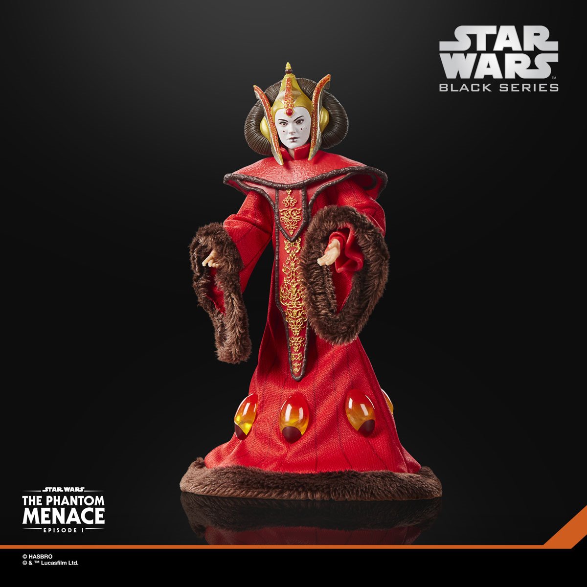 Star Wars Black Series Queen Amidala 6-inch action figure by Hasbro, detailed costume and regal pose from the Star Wars universe