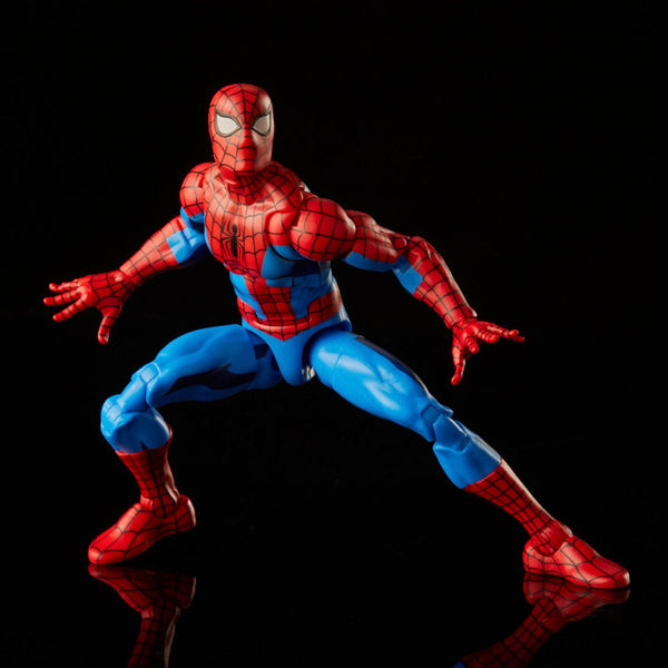 Marvel Legends Spider-Man Retro action figure by Hasbro, 6-inch cel-shaded Spider-Man figure with dynamic pose and detailed costume.