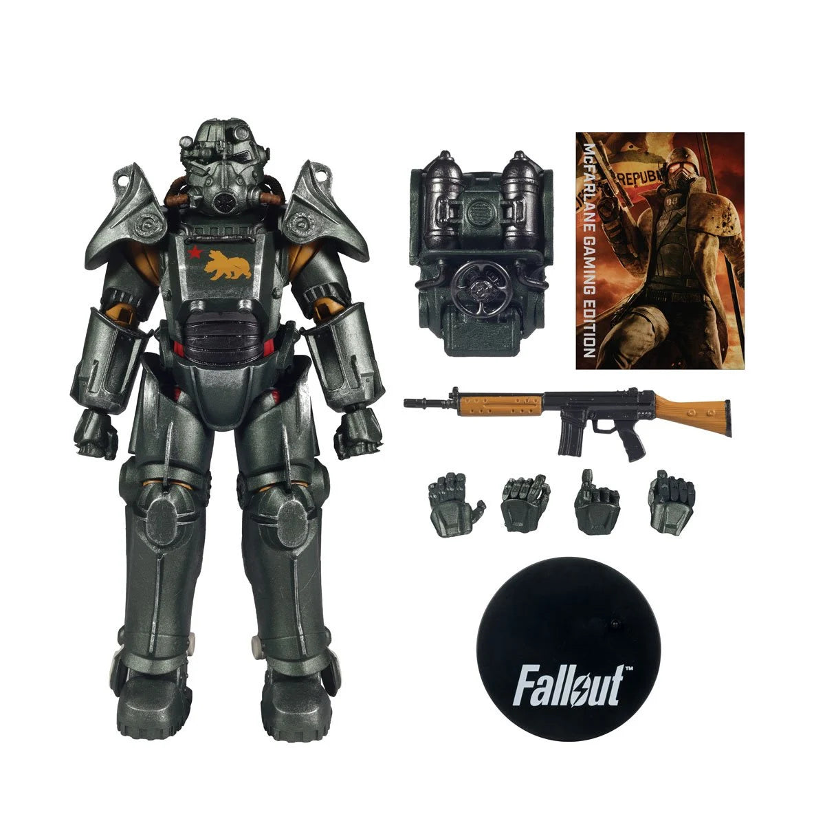 McFarlane Toys Fallout NCR Salvaged Power Armor Wave 2 7-inch gaming edition action figure with detailed armor and weapon accessories.