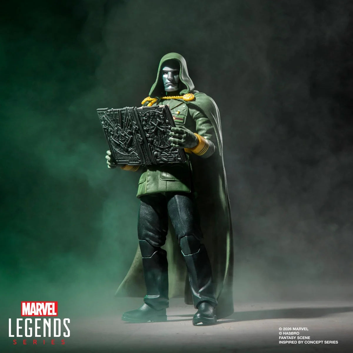 Marvel Legends Lord Doom action figure from Avengers: Doomsday, 6-inch collectible by Hasbro with detailed armor and menacing pose.