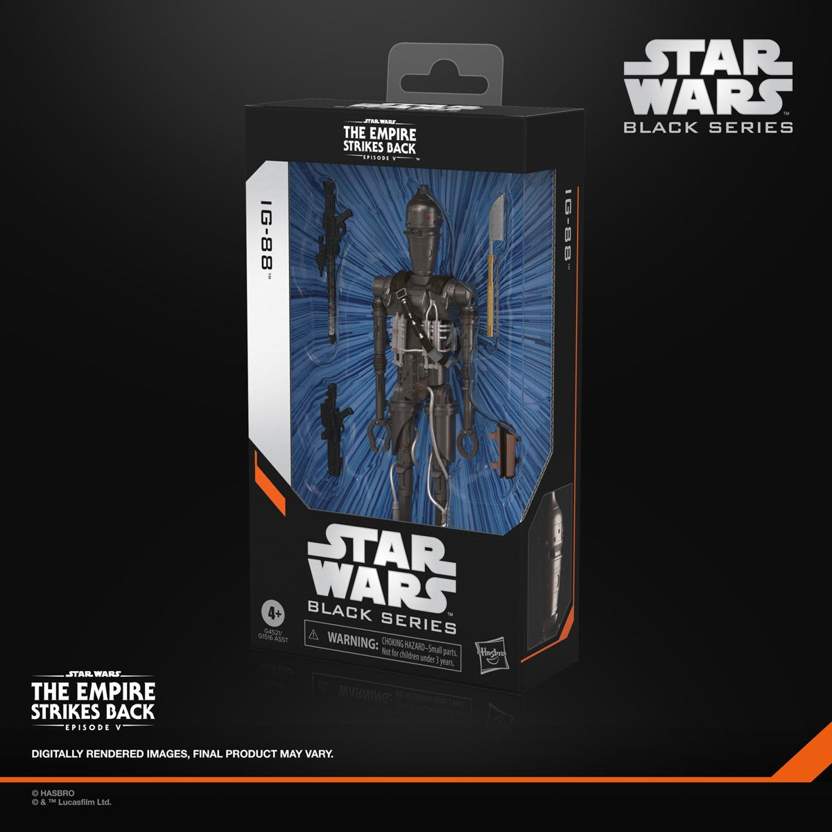 Star Wars Black Series IG-88 6-inch action figure with detailed armor and weaponry, posed against a plain background.