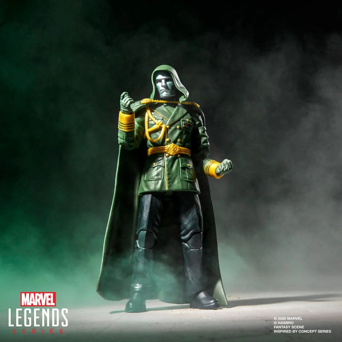 Marvel Legends Lord Doom action figure from Avengers: Doomsday, 6-inch collectible figure by Hasbro, featuring detailed armor and menacing pose.