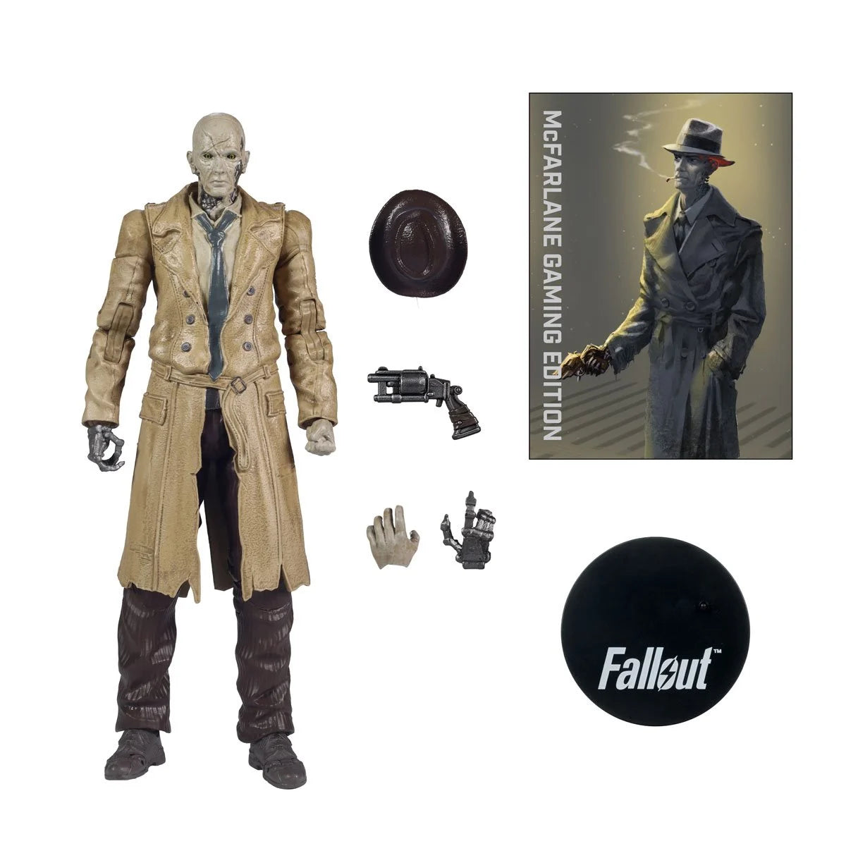 Fallout Nick Valentine Gaming Edition 7-inch scale action figure by McFarlane Toys, detailed figure with accessories.