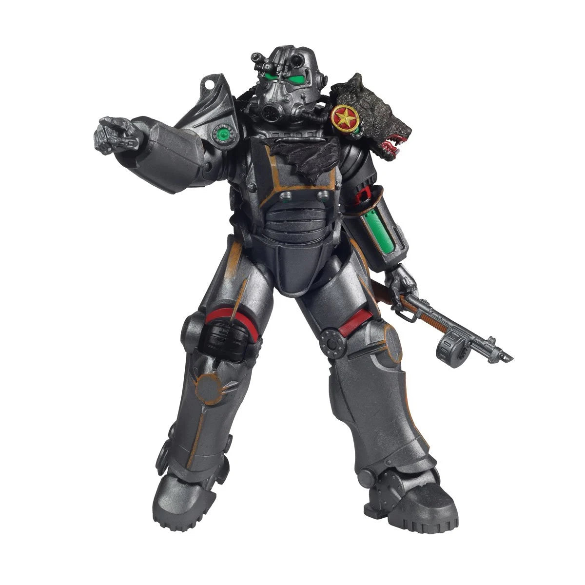 McFarlane Toys Fallout Scorched Sierra Power Armor Wave 2 gaming edition 7-inch action figure showing detailed armor and weapon accessories.