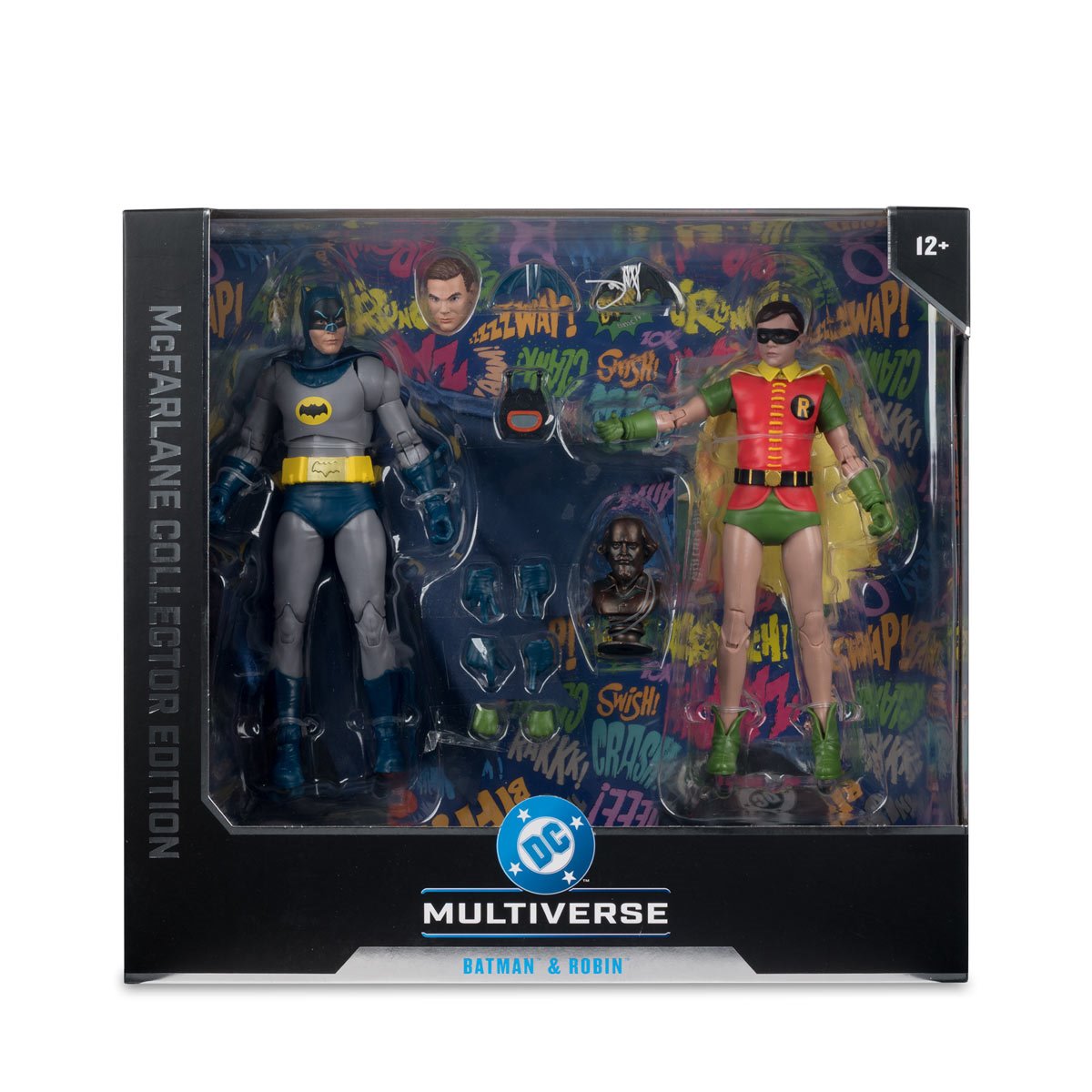 DC Multiverse Batman and Robin action figures from McFarlane Toys, Classic TV Series collector 2-pack, 7-inch figures with detailed costumes.