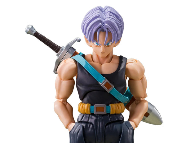 Bandai S.H. Figuarts Dragon Ball Z Trunks Z-Fighters Limited Edition action figure with group base, detailed and dynamic pose.