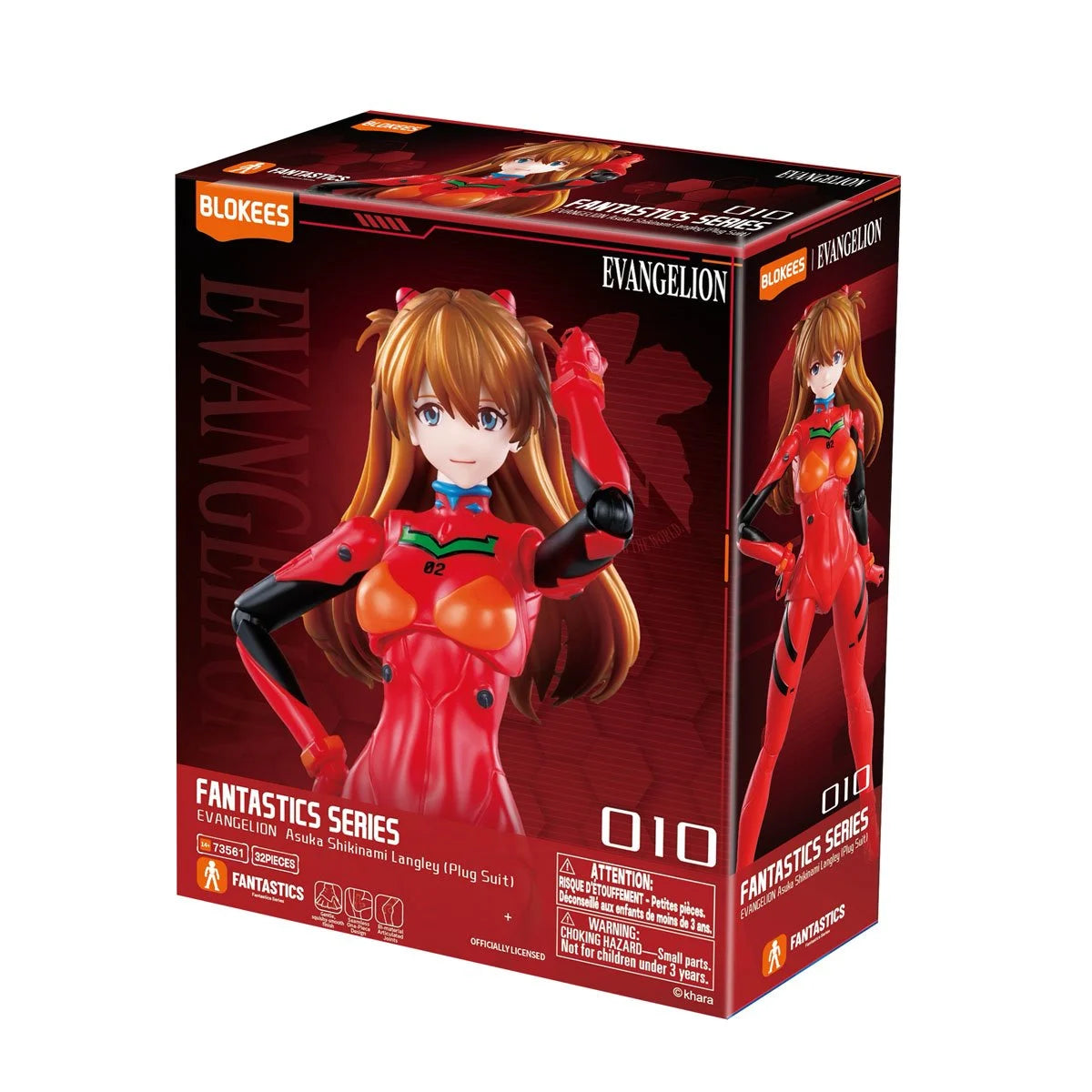 BLOKEES Neon Genesis Evangelion Asuka Shikinami Langley plug suit model kit with detailed figure and vibrant suit design.