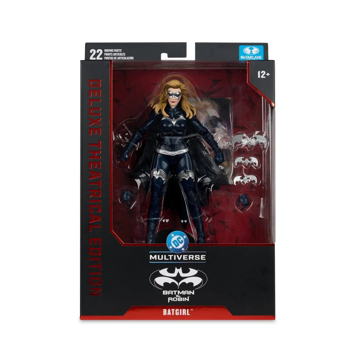 DC Multiverse Deluxe Batgirl figure from McFarlane Toys, featuring detailed costume from Batman & Robin movie.