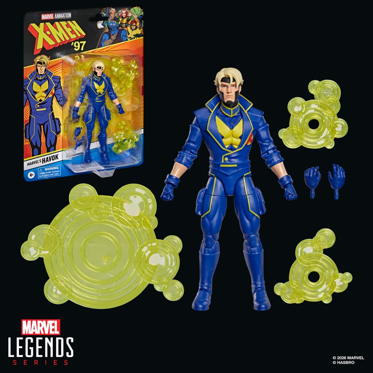 Marvel Legends X-Men 97 Havok action figure by Hasbro, 6-inch collectible toy with detailed costume and poseable features.