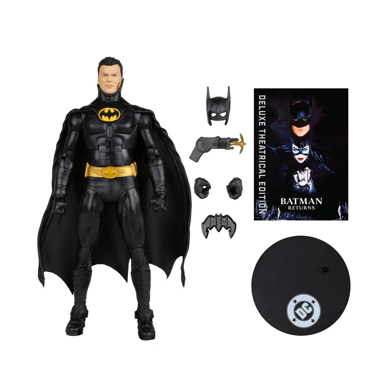 DC Multiverse Deluxe Batman Unmasked action figure by McFarlane Toys from the Theatrical Edition Wave, detailed Batman figure with mask removed.