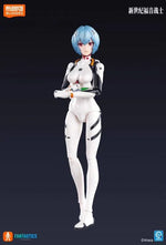 BLOKEES Neon Genesis Evangelion Rei Ayanami plug suit model kit with detailed parts displayed on a white background.