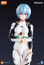 BLOKEES Neon Genesis Evangelion Rei Ayanami plug suit model kit, detailed figure with blue and white plugsuit design, front view.